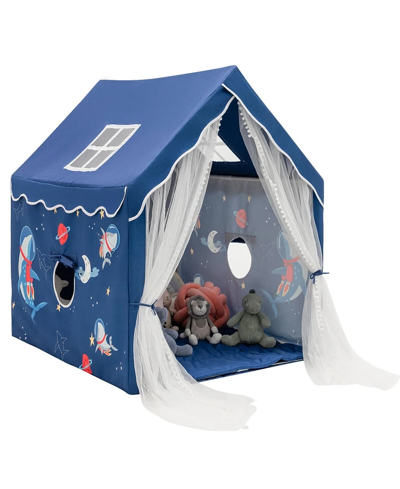 Gymax Kids Playhouse Large Children Indoor Play Tent Gift w/ Cotton Mat Longer Curtain