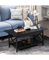 Gouun 2-Tier Industrial Rectangular Table with Storage Shelf