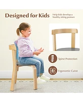Gouun 5-Piece Kids Wooden Curved Back Activity Table and Chair Set withToy Bricks