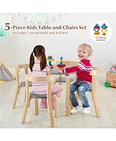 Gouun 5-Piece Kids Wooden Curved Back Activity Table and Chair Set withToy Bricks