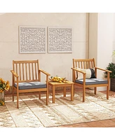 3 Pieces Patio Wood Furniture Set with soft Cushions for Porch