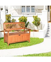 Gouun 33 Gallon Wooden Storage Bench with Liner for Patio Garden Porch