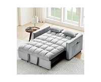 gaomon 3-in-1 Sofa Bed, Convertible Sleeper Sofa Bed, Velvet Loveseat with Adjustable Backrest, side pocket and 2 Pillows, Modern 2 Seater Couch Bed f