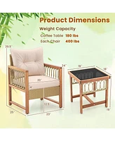Gouun 3 Pieces Patio Furniture Set with Acacia Wood Frame Cushions