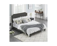 gaomon Full Size Bed Frame with Headboard Adjustable Upholstered Full Bed Frame with Nailhead Trim Headboard, Mattress Foundation