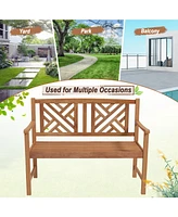 Gouun 2-Person Wooden Outdoor Bench with Cozy Armrest and Backrest