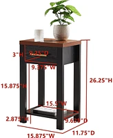 Kings Brand Furniture Sendero Wooden Chairside Side End Table with Drawer and Open Storage Shelf