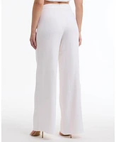 Bebe Women's High Waist Wide Leg Pant with Button Tab Detail