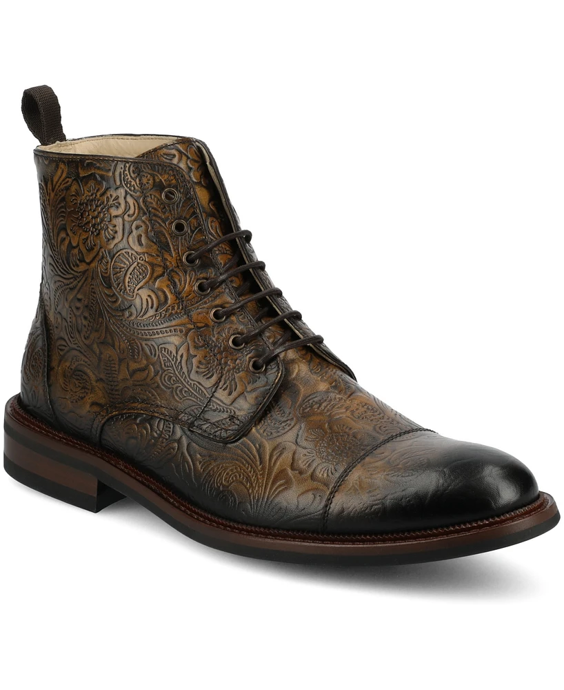 Taft Men's Rome Embossed Leather Cap Toe Lace-up Boot