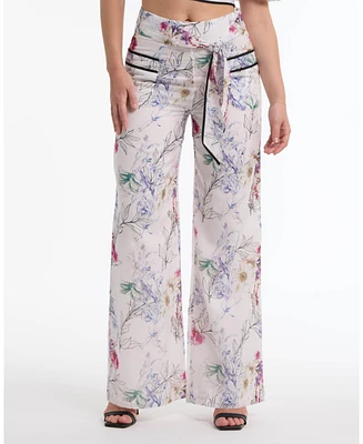 Bebe Women's High Waisted Floral Flowy Pants