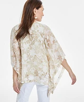 Jm Collection Women's Printed Lace-Up Poncho Top, Exclusively at Macy's