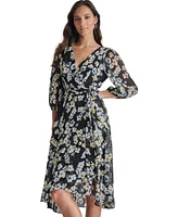 Dkny Women's Printed Surplice-Neck Chiffon Dress