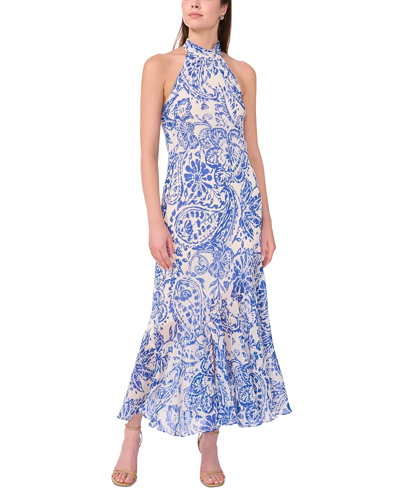 1.state Women's Printed Halter Open-Back Maxi Dress