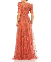 Mac Duggal Women's Embellished Gathered Puff Sleeve Faux Wrap Gown