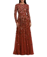 Mac Duggal Women's Embellished High Neck Long Sleeve A Line Gown