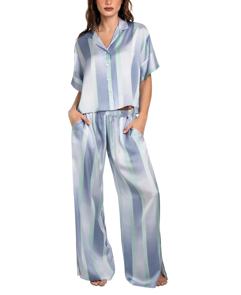 Midnight Bakery Women's Emberly Striped Satin Pajama Set