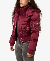 True Religion Women's Shrunken Puffer Hooded Jacket