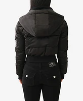 True Religion Women's Shrunken Puffer Hooded Jacket