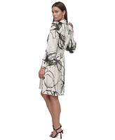 Dkny Women's Printed Faux-Wrap Long-Sleeve Dress