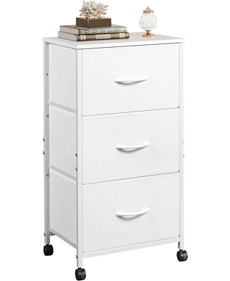 Wlive Dresser with 3 Drawers Fabric Nightstand Cabinet Wheels Organizer Storage for Bedroom Office Closets Sturdy Steel Frame Easy Pull H