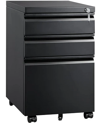 Wlive 3 Drawer Mobile File Cabinet with Lock Under Desk Metal Filing for Legal/Letter/A4 Fully Assembled Except Wheels