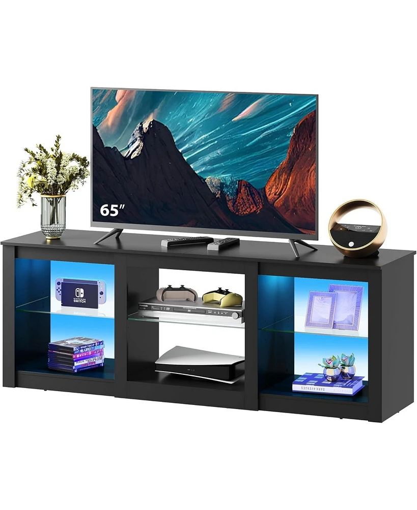 Wlive TV Stand with Led Lights for Tvs up to 65 inch Entertainment Center Glass Shelves Modern Console Living Room Media Stor