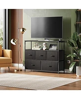 Wlive Tv Stand Dresser for Bedroom with 5 Fabric Drawer Entertainment Center with Open Shelf and Power Outlet for 45 inch Tv Media Console Table with