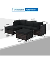 Gouun 5 Pieces Patio Rattan Sofa Set with Cushion and Ottoman