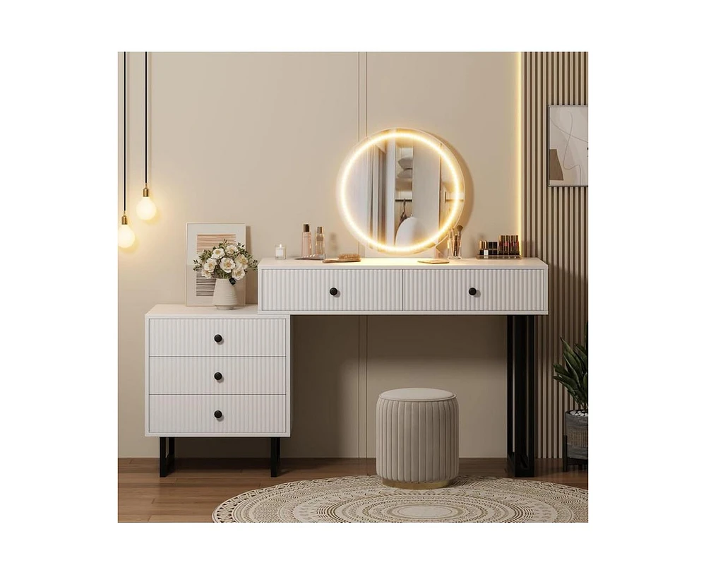 gaomon Vanity Desk with Mirror and Lights, Small Makeup Vanity with 5 Drawers for Bedroom