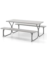 Gouun 6 Ft Picnic Table Bench Set Dining and 2 Benches with Metal Frame Hdpe Tabletop