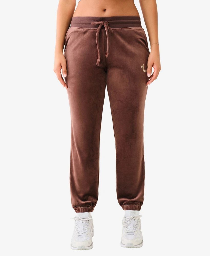 True Religion Women's Lurex Velour Jogger Pants