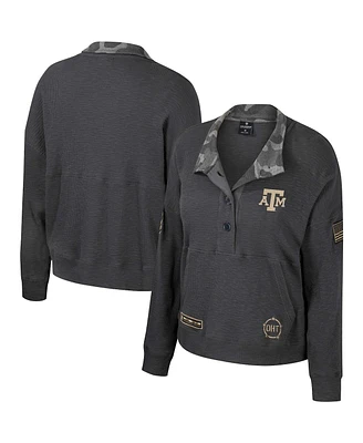 Colosseum Women's Heather Charcoal Texas A M Aggies Oht Military Appreciation Payback Henley Thermal Sweatshirt