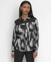 Dkny Women's Sheer-Yoke Abstract-Print Blouse