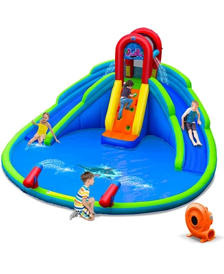 Gymax Inflatable Waterslide Wet & Dry Bounce House w/Upgraded Handrail & 780W Blower