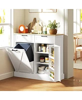 Homcom 10 Gallon Kitchen Island with Trash Can Storage and Drawers,