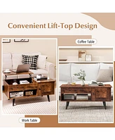 Gouun Lift Top Table with Storage and Hidden Compartment