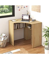 Gouun Corner Computer Desk Triangle Home Office with Adjustable Shelf and Arc-Shaped Profile