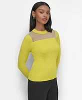 Dkny Women's Ribbed Split-Cuff Sheer-Bib Sweater