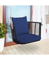 Gouun Single Person Hanging Seat with Woven Rattan Backrest for Backyard