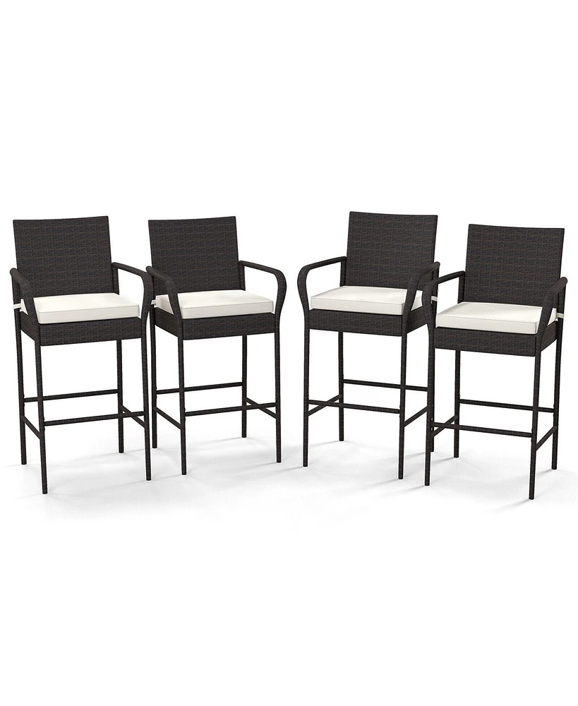 Gouun 4 Pieces Outdoor Pe Rattan Cushioned Barstool Set with Armrests-Set of 4