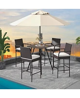 Gouun 4 Pieces Outdoor Pe Rattan Cushioned Barstool Set with Armrests-Set of 4