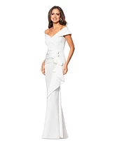 Xscape Scuba Off-The-Shoulder Gown