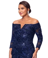 Xscape Women's Embellished Off-The-Shoulder 3/4-Sleeve Gown