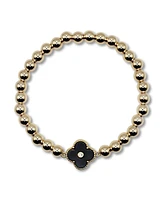 Bowood Lane Non-Tarnishing Gold Filled, 6mm Bead and Black Clover Stretch Bracelet