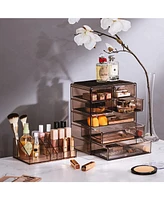 Sorbus Medium Makeup Organizer Set - (3 Large / 4 Small Drawers/Top Tray) Brown