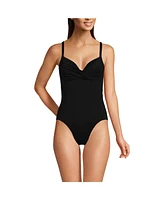 Lands' End Women's D-Cup Sculpting Suit Targeted Control Draped High Leg One Piece Swimsuit