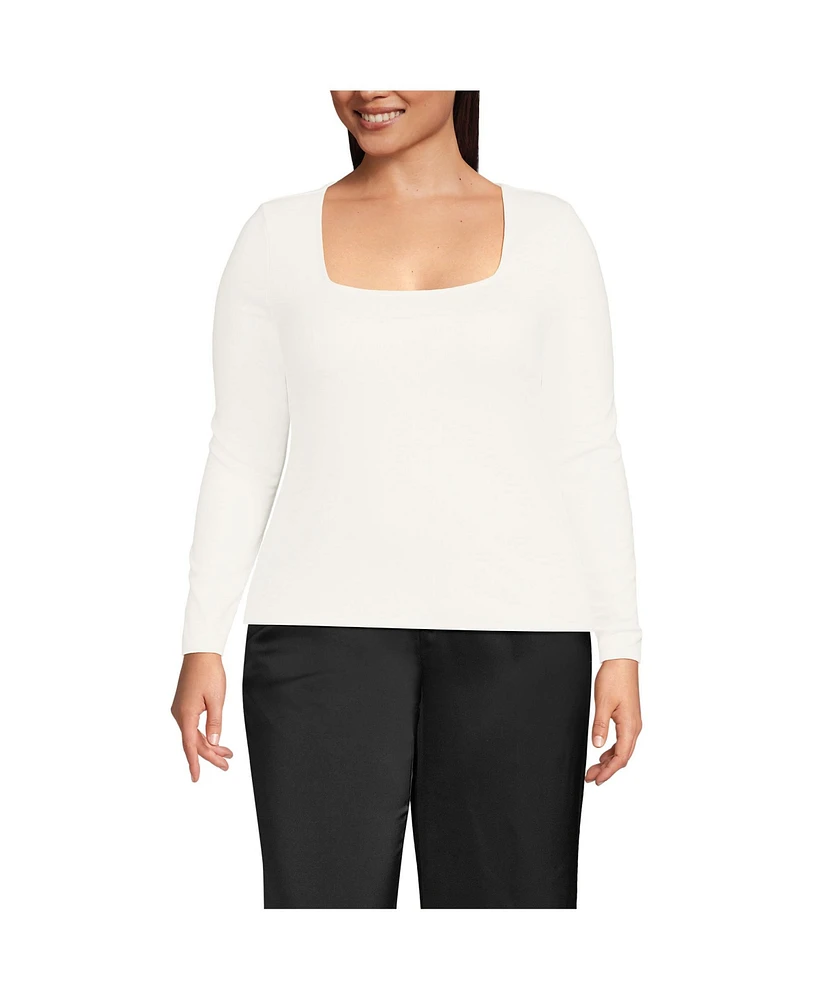 Lands' End Plus Long Sleeve Rib Square Neck Tee