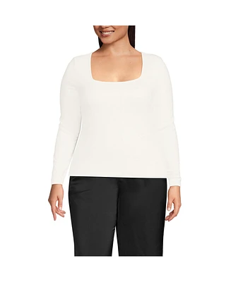 Lands' End Plus Long Sleeve Rib Square Neck Tee