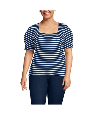 Lands' End Plus Puff Sleeve Mariner Square Neck Top