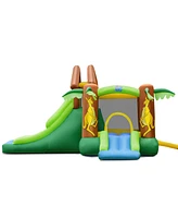 Gymax Inflatable Bounce House Jungle Jumping Bouncer Double Slides Park w/ Blower